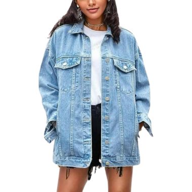 Omoone Women's Mid Long Denim Jacket - Blue