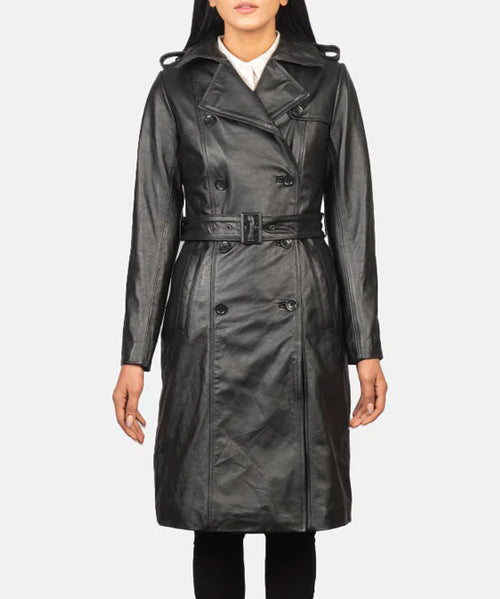 Alice Black Double Breasted Women Leather Coat