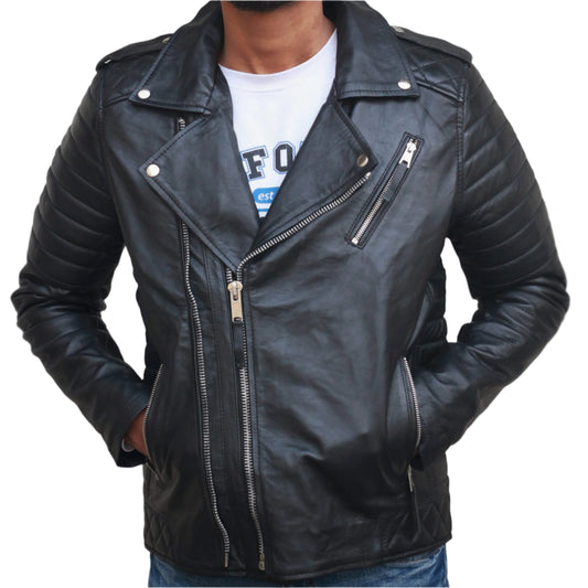 Black Dignity Motorcycle Leather Jacket for Men