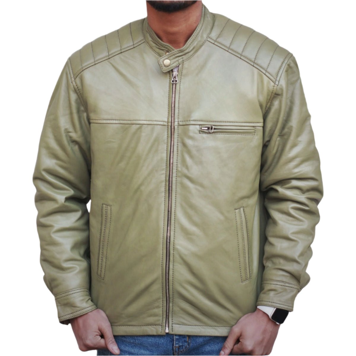 Olive Green Dignity Leather Jacket Men's