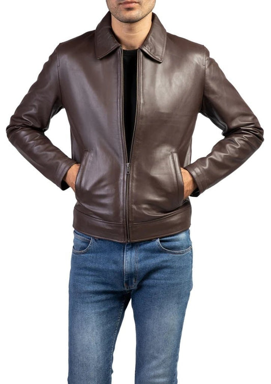 Men's Brown Dignity Leather Collar Jacket