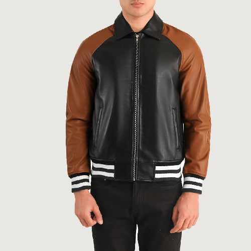 Walton Black & Brown Leather Varsity Jacket