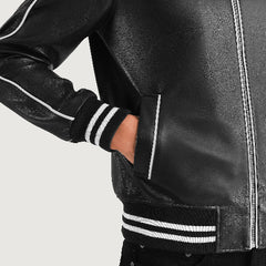 Black Cooper Mens Leather Varsity Jackets