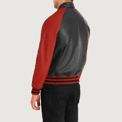 Mens Terrance Black & Red Leather Varsity Jacket