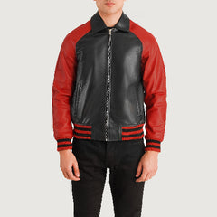 Mens Terrance Black & Red Leather Varsity Jacket