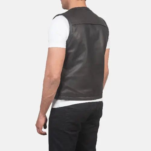Black Safari Leather Vest For Men