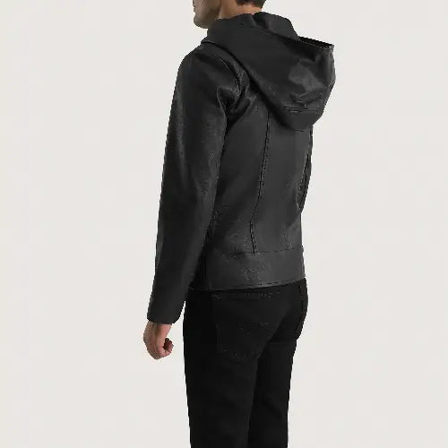 Men's Black Spratt Leather Hooded Jacket