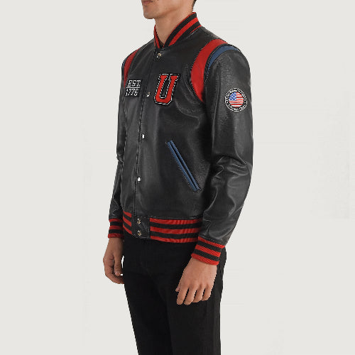 Black USA Liberte Leather Varsity Jacket
