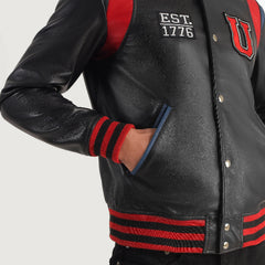 Black USA Liberte Leather Varsity Jacket