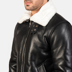 Black & White Airin Leather Bomber Jacket