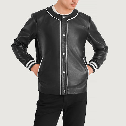 Men's Black Willis Leather Varsity Jacket