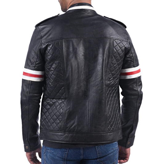 Black Fashion Quilted Leather Jacket For Men