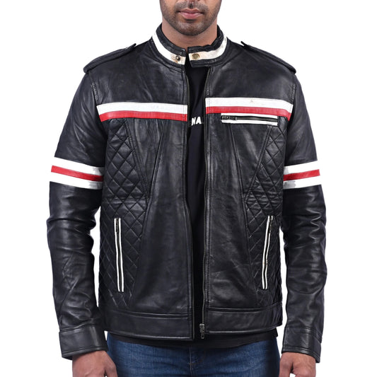 Black Fashion Quilted Leather Jacket For Men