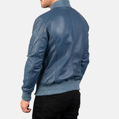 Men's Blue Bomia Leather Biker Jacket