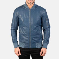 Men's Blue Bomia Leather Biker Jacket