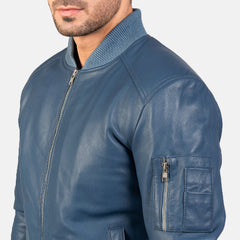 Men's Blue Bomia Leather Biker Jacket