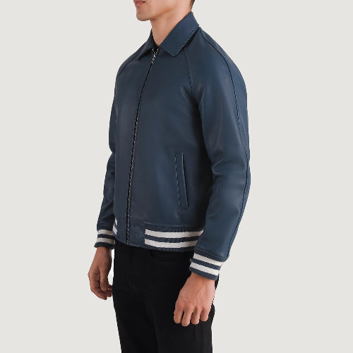 Blue Leather Walton Varsity Jacket