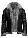 Bomber Black Fur Leather Pilot Jacket