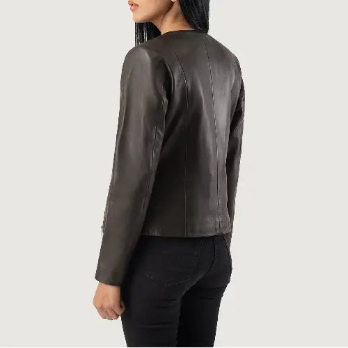 Dark Brown Dignity Collarless Leather Jacket
