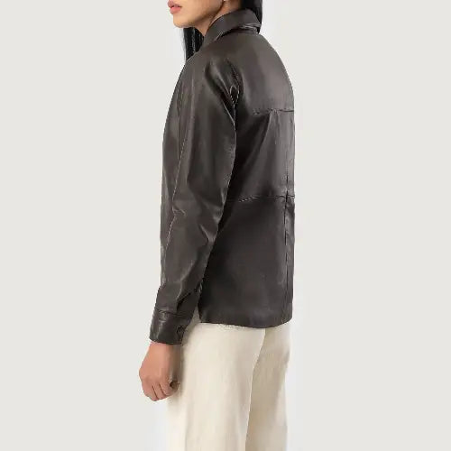 Dark Brown Dignity Leather Shirt Jacket