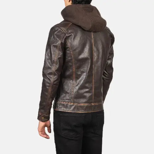 Brown Hector Vintage Leather Hooded Jacket
