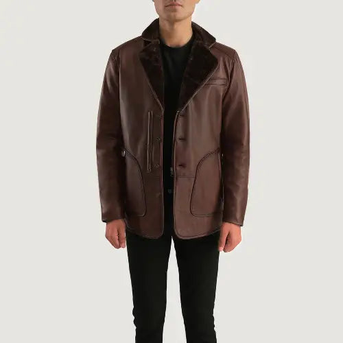Men's Brown Rocky Leather Coat