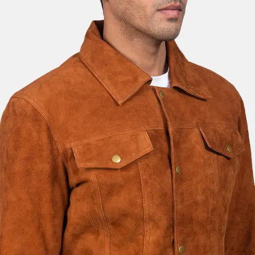 Men's Brown Stallon Suede Trucker Jacket