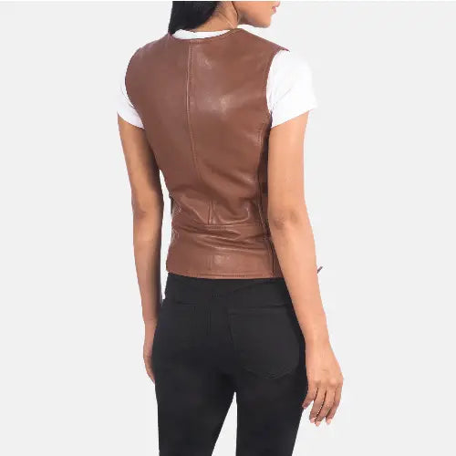 Brown leather vest women