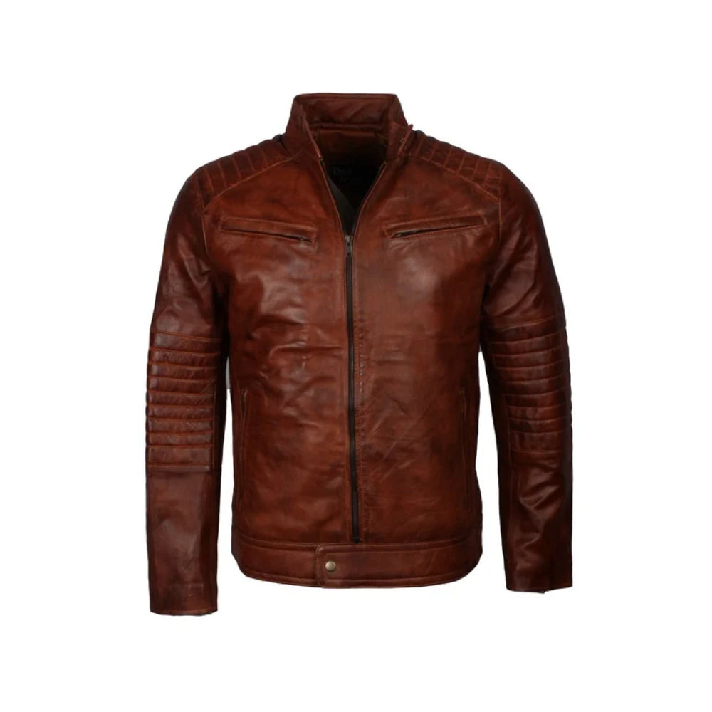 Brown Leather Cafe Racer Jacket