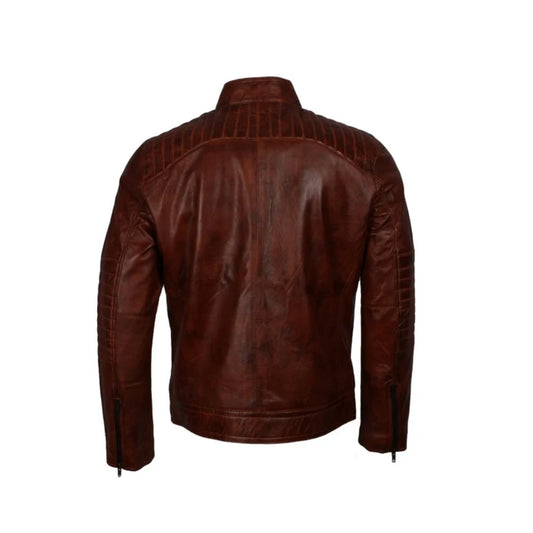 Brown Leather Cafe Racer Jacket
