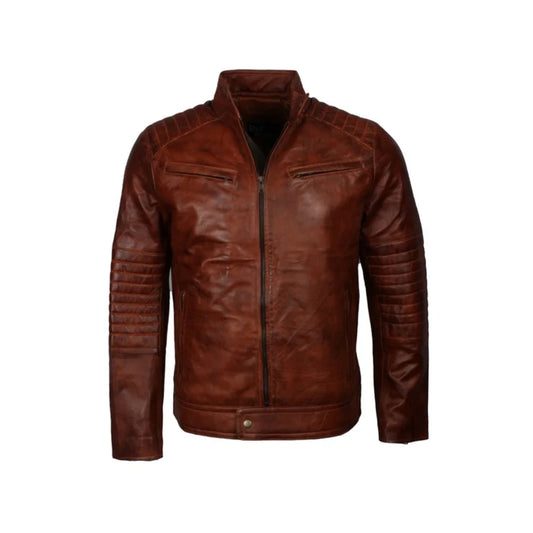 Brown Leather Cafe Racer Jacket