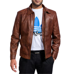 Brown Collar Leather Biker Dignity Jacket Men's