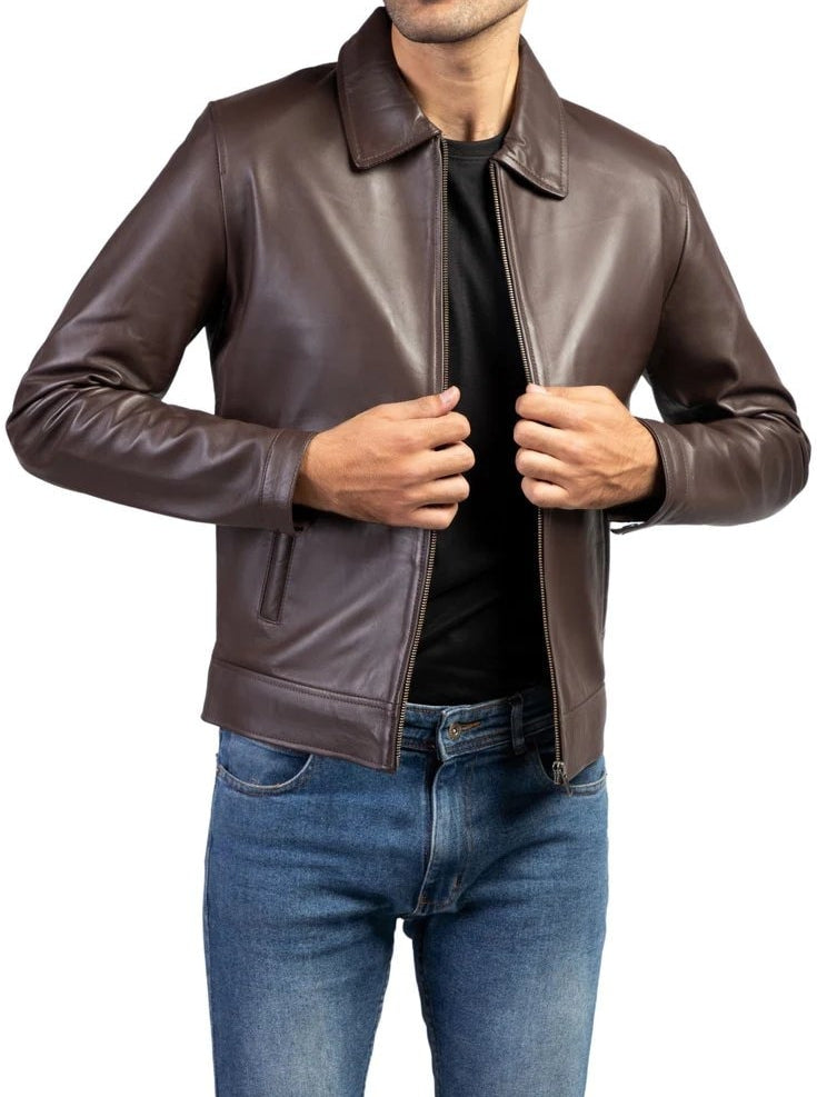 Men's Brown Dignity Leather Collar Jacket