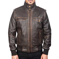 Men's Brown collar Leather Jacket