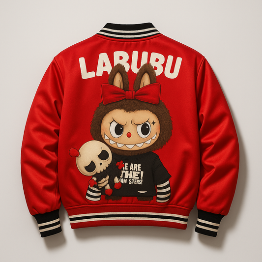 Labubu Catch Me If You Like Me Satin Bomber Varsity Jacket