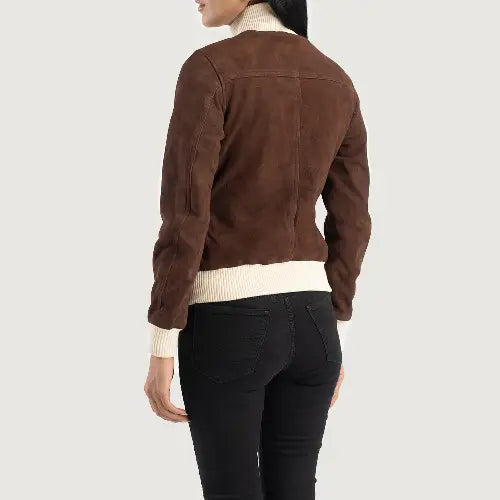 Dignity Mocha Suede Bomber Varsity Jacket