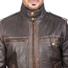Men's Brown collar Leather Jacket
