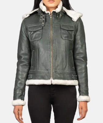 Green-Dignity-Hooded-Shearling-Leather-Jacket