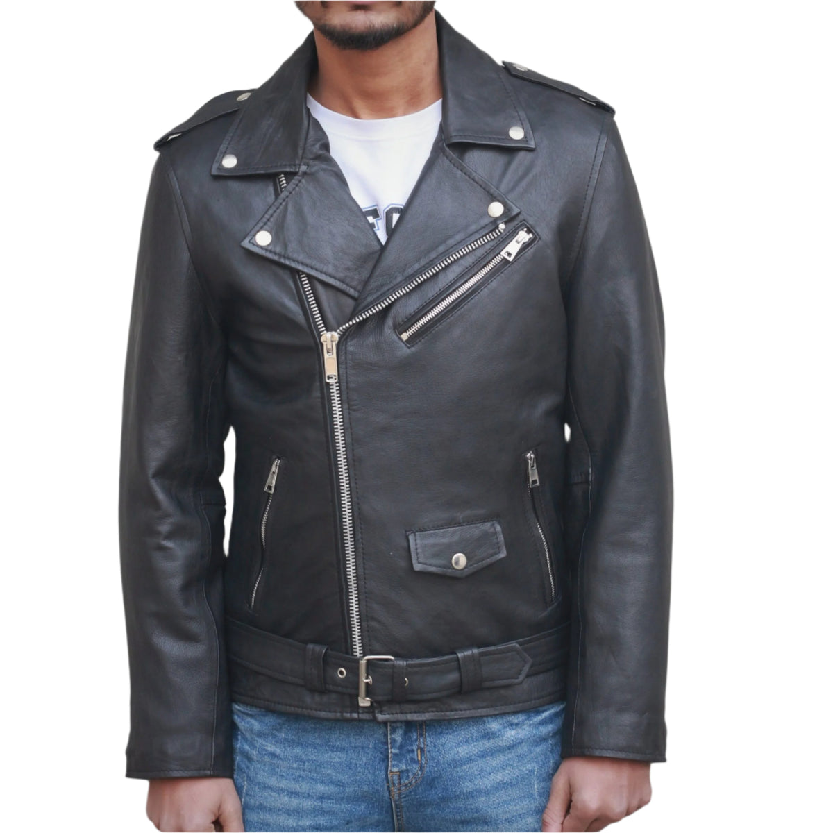 Dignity Leather Black Biker Jacket Men's