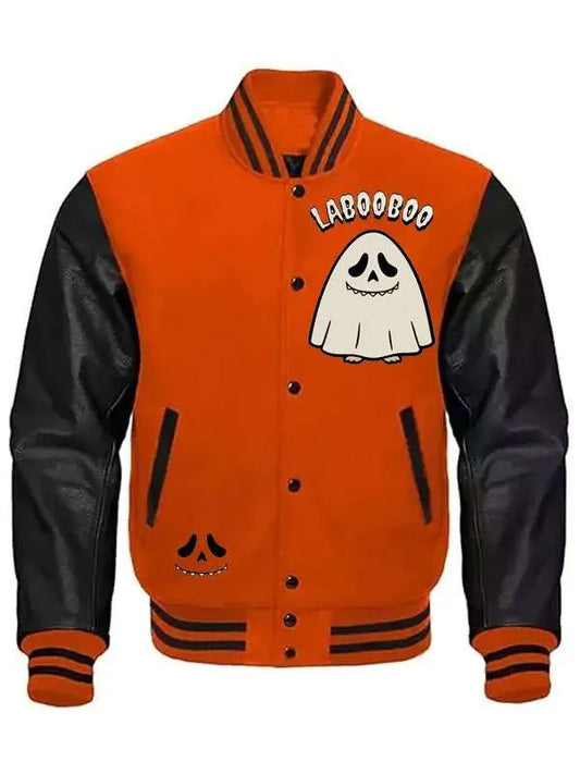 Labubu Ghostface Varsity Jacket Orange and Black