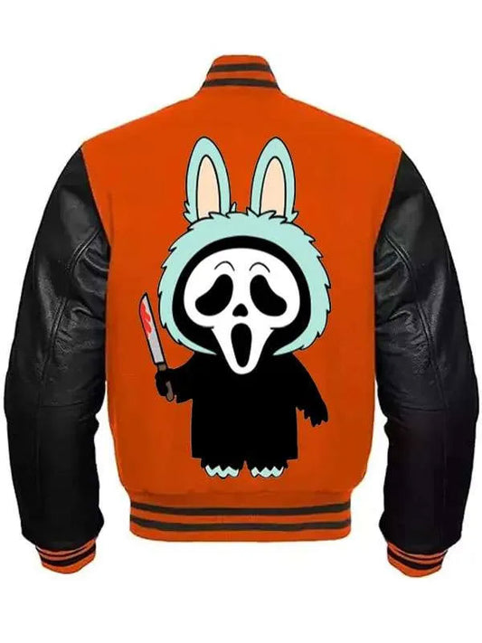 Labubu Ghostface Varsity Jacket Orange and Black