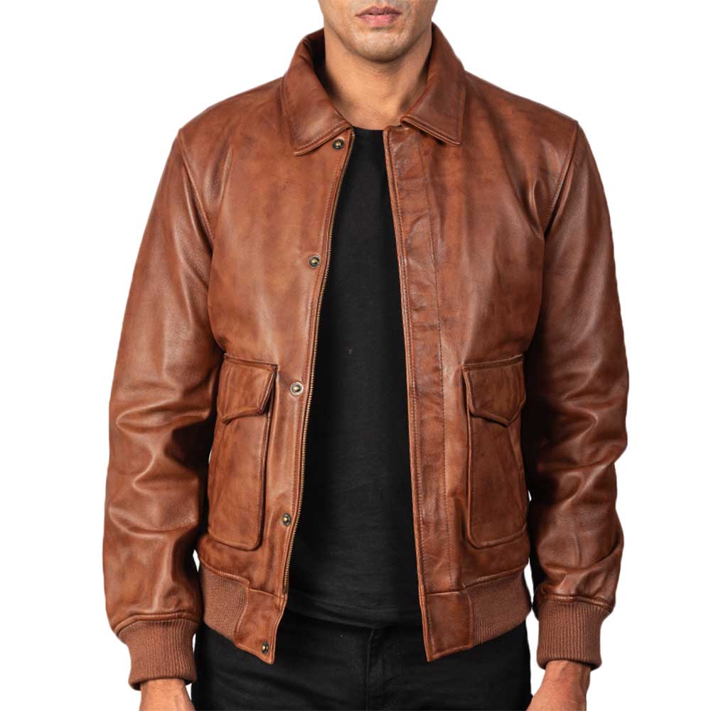 Brown Dignity Leather Bomber Jacket Men's