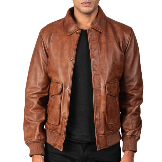 Brown Dignity Leather Bomber Jacket Men's