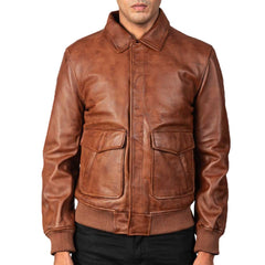 Brown Dignity Leather Bomber Jacket Men's