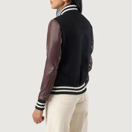 Maroon women bomber Varsity jacket