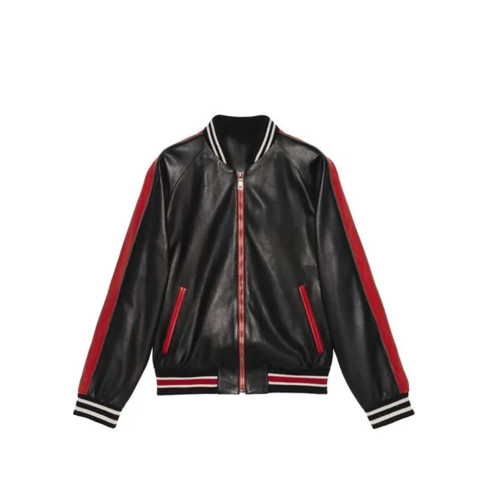 Men’s Black Bomber Style Leather Jacket