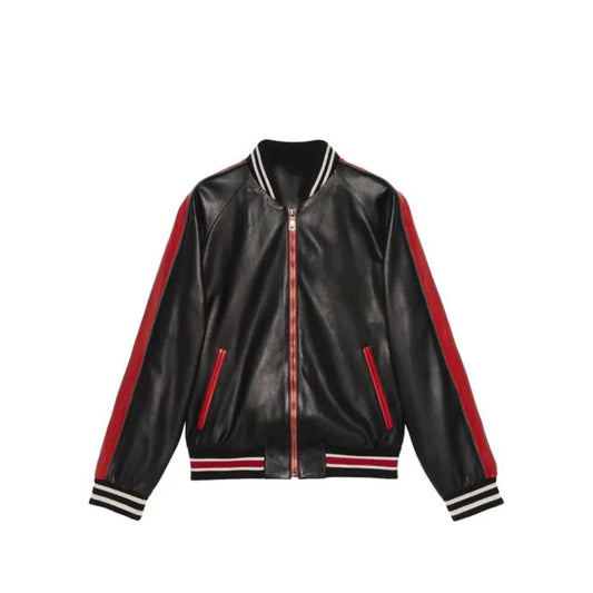 Men’s Black Bomber Style Leather Jacket