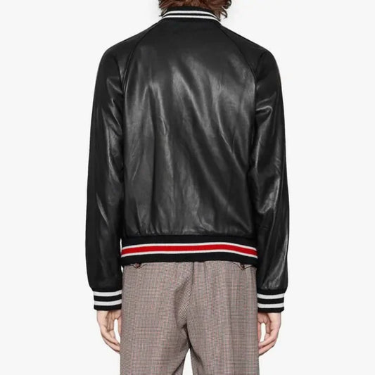 Men’s Black Bomber Style Leather Jacket