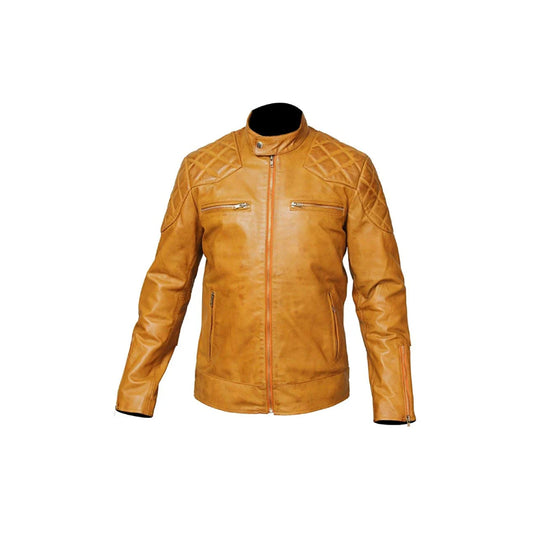 Men’s Tan Quilted Leather Motorcycle Jacket