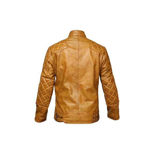 Men’s Tan Quilted Leather Motorcycle Jacket
